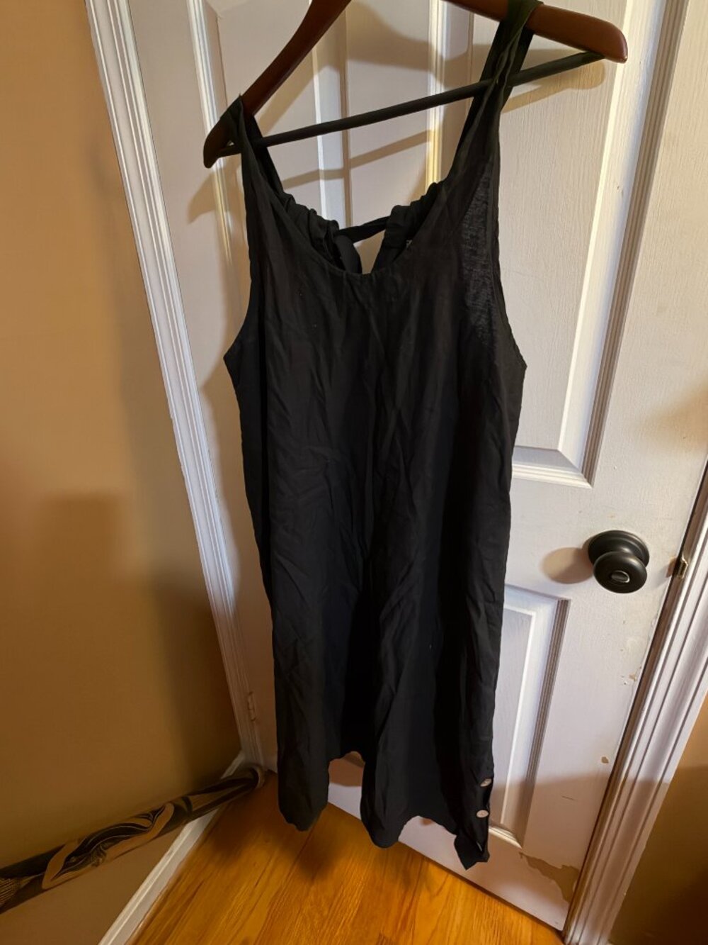 Black linen Midi Dress with Strappy Back Detail